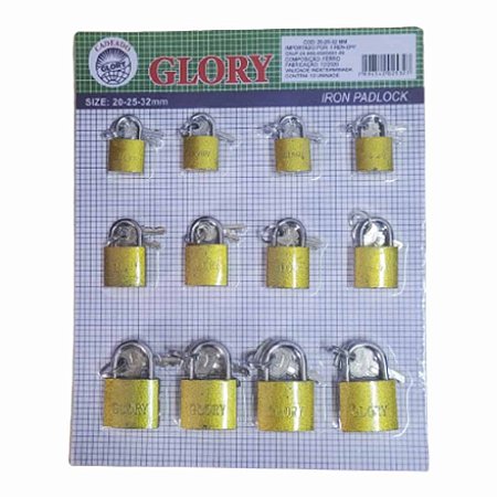 Cadeado Cartela Tamanhos 25MM / 32MM / 38MM - 12 Unidades