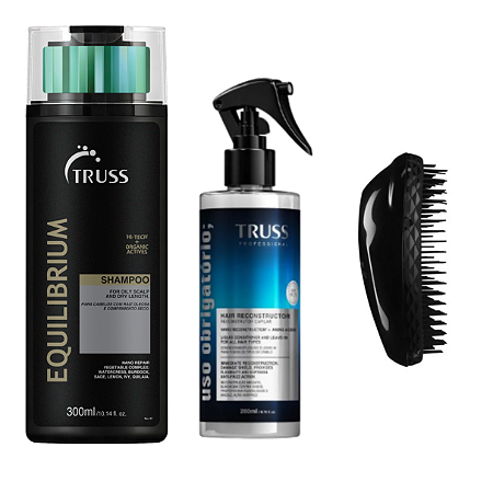 KIT TRUSS SHAMPOO EQUILIBRIUM + TRUSS SPRAY USO OBRIGATÓRIO RPK  + ESCOVA DESEMBARACANTE
