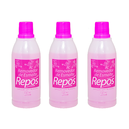 Kit Removedor de Esmalte Repos 100ml sem acetona Rosa- 3UN