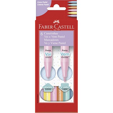 Canetinha Hidrográfica Faber Castell Vai e Vem 6 Cores Tons Pastel