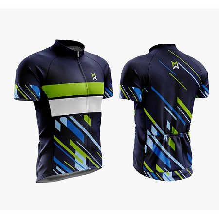 Camisa de Ciclismo MTB Azul/Verde ZÍPER PARCIAL(CURTO)