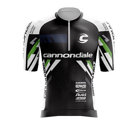 Camisa Ciclismo - Camiseta Para Ciclista Zíper Parcial(Curto) Canondalle Preta e Verde Masculina-Feminina-Infantil