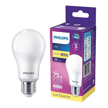 Lampada LED Bulbo 11W E27 1018lm Bivolt 3000K Luz Quente - Philips