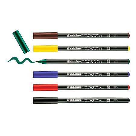 edding 4200 - Kit c/6 canetas para porcelana permanente - Cores sortidas - 1 a 4 mm