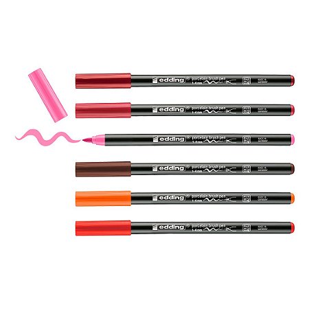 edding 4200 - Kit c/6 canetas para porcelana permanente - Tons quentes - 1 a 4 mm
