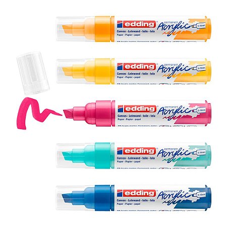 edding 5000 - Marcador permanente - Acrílico - Base d'água - Kit c/5 cores sortidas - 5 a 10 mm