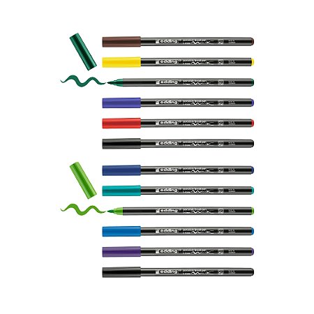 edding 4200 - Kit c/12 canetas para porcelana permanente - Cores sortidas + Tons frios - 1 a 4 mm