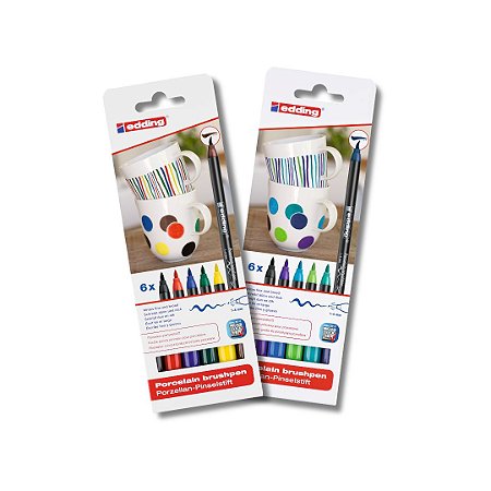 edding 4200 - Kit c/12 canetas para porcelana permanente - Cores sortidas + Tons frios - 1 a 4 mm