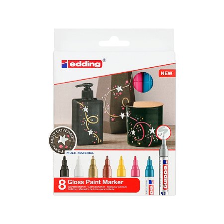 edding 750 - Kit c/8 Marcadores permanentes - Base solvente - Alta temperatura - 2 a 4 mm