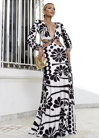 VESTIDO IOLANDA PRETO E BRANCO