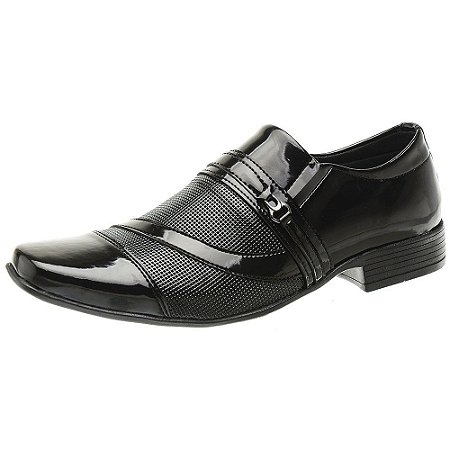 Sapato Social em Couro Sintético Verniz Preto R:1061 - Loafer