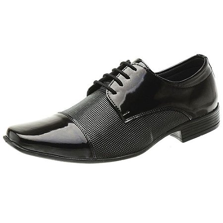 Sapato Social em Couro Sintético Verniz Preto R:1011 - Loafer
