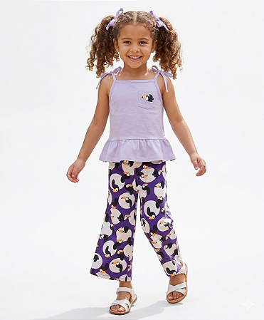 CONJUNTO EM MALHA COM ESTAMPA DE TUCANOS BRANDILI