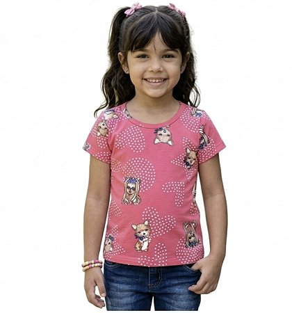 BLUSA INFANTIL MENINA MALHA ESTAMPA CACHORRINHOS BRANDILI