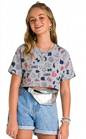 BLUSA CROPED MENINA MEIA MALHA ESTAMPADA YOUNG CLASS