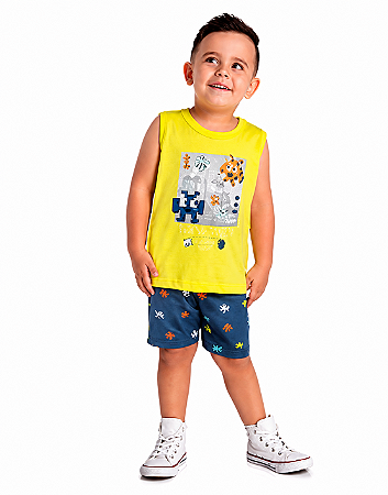CONJUNTO BEBE MENINO MACHÃO BERMUDA MICROFIBRA SUBLIMADA BRANDILI