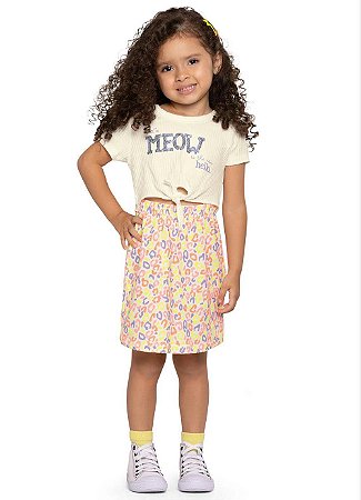 VESTIDO BEBE INFANTIL MANGA CURTA ESTAMPADO MEOW FAKINI KIDS