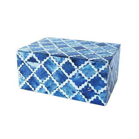 CAIXA PORTA JOIAS DESIGN ARABESCO AZUL 20X12X9