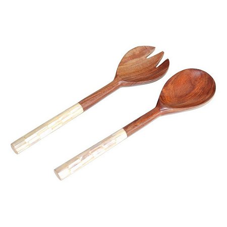 CONJUNTO PARA SALADA EM MADEIRA E OSSO