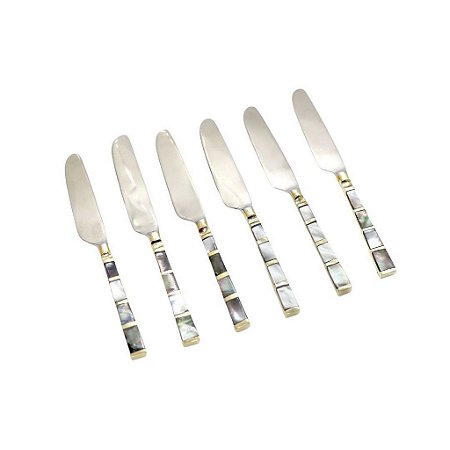 JOGO DE FACAS PARA SOBREMESA EM INOX E MADREPÉROLA