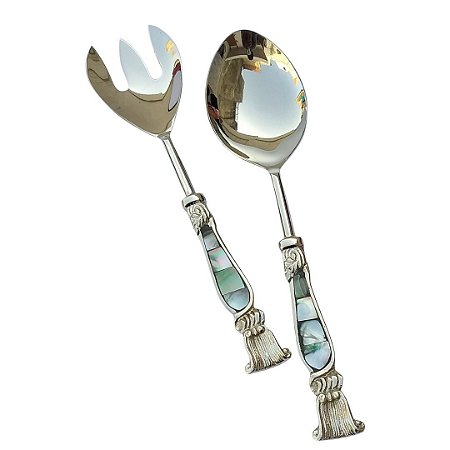 CONJUNTO PARA SALADA EM INOX E MADREPÉROLA GREEN SHELL GOTA