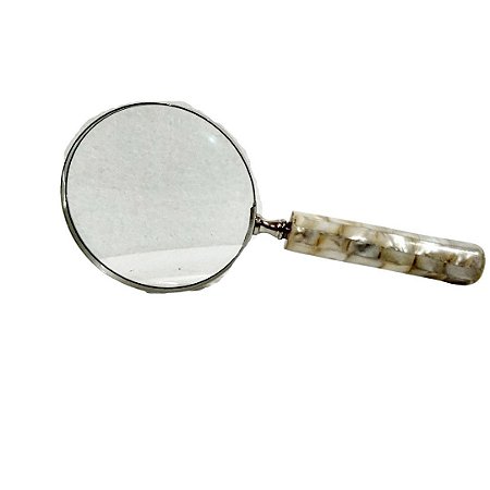 LUPA DE MÃO EM INOX E ABALONE VERMELHO