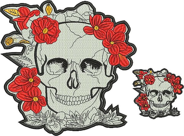 Patch Caveira Floral Conjunto 25x25 cm e 9x9 cm