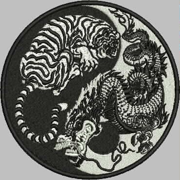 Patch Dragão Chinês e Tigre Preto e Branco 13x13 cm