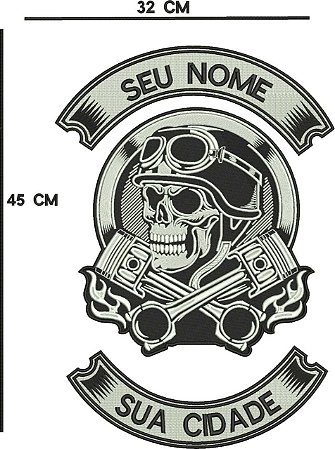 Patch Personalizado Caveira Motociclista Pistão 45x32cm