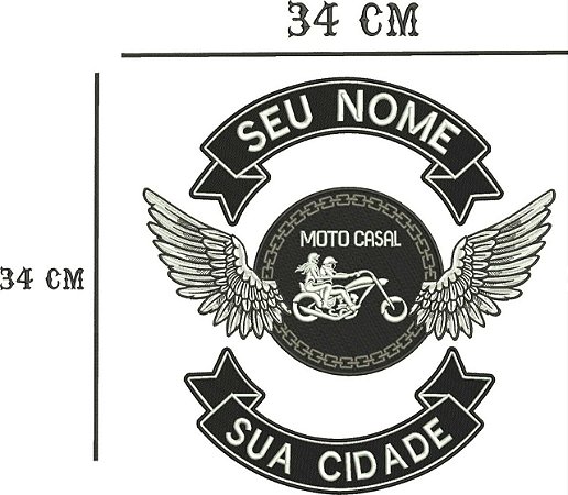 Patch Personalizado Moto Casal com Asas 34x34cm