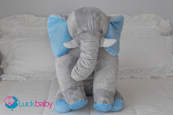 Elefante de Pelúcia 80cm Cinza com Azul