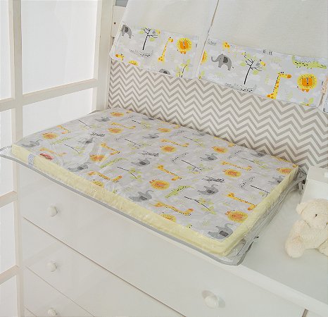 Trocador de Bebê de Cômoda com Espuma Plastificado Safari Amarelo