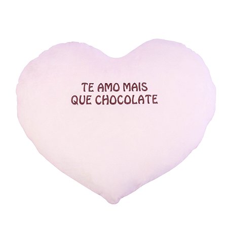 Almofada Coração Bordado Te Amo Mais que Chocolate 65cm