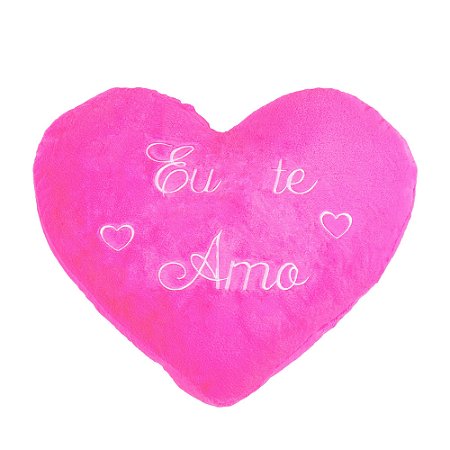 Almofada Coração Rosa com Bordado Eu Te Amo Fofo G 55cm