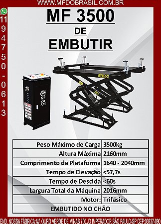 Elevador Pantográfico Tesoura 3500KG Para Embutir com Tesoura Dupla acompanha Kit SUV e chumbadores - Preto