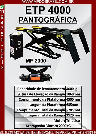 Rampa de Alinhamento Pantográfica 4 Toneladas Com Macaco Central- Preta