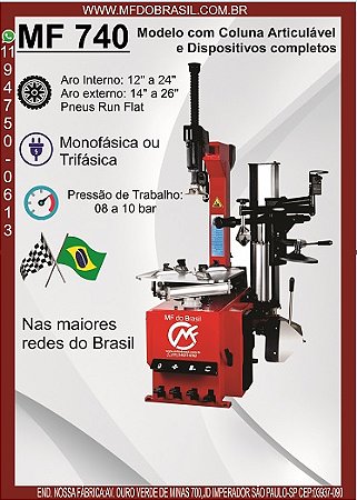 Desmontadora de Pneus com Coluna Articulável e Braços auxiliares Monofásica 220V MF 740 Vermelha