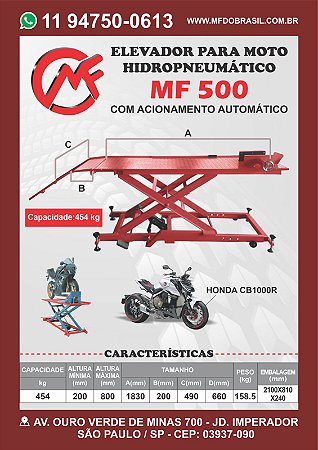 Elevador para moto hidropneumático MF500
