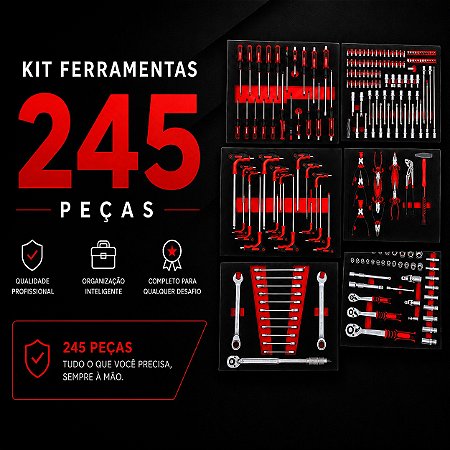 CARRINHO DE FERRAMENTAS MF245 (CARRINHO PRETO, FERRAMENTAS AZUL OU VERMELHO)