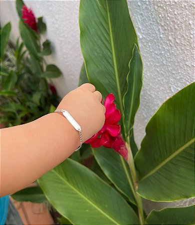 Pulseira de prata infantil placa pequena