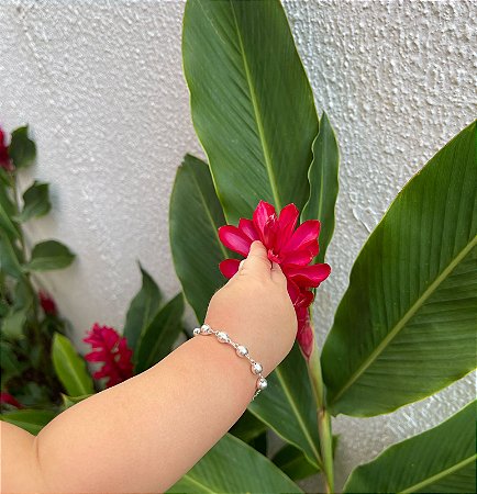Pulseira de prata infantil bolinhas G