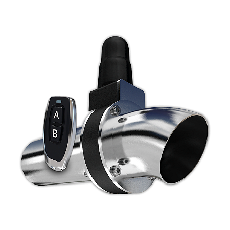 DIFUSOR DE ESCAPE EM INOX 304 PARA MOTOS  OU CARROS COM POUCO ESPAÇO PARA INSTALAÇÃO- MODELO SLIM - 1,1/2 ou 2 POLEGADAS - ACIONAMENTO POR CONTROLE REMOTO E BOTÃO