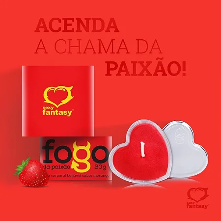 Vela de Massagem Fogo da Paixão Com Glitter Aroma Morango
