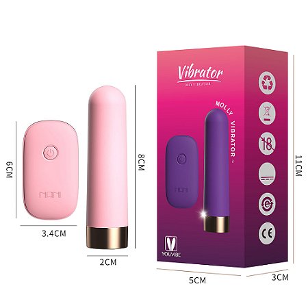 Bullet Vibrador com 10 modos de Vibração e Controle sem fio Recarregável - Cores variadas