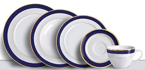 JOGO JANTAR PORCELANA 42 PEÇAS COBALT GOLD ROJEMAC