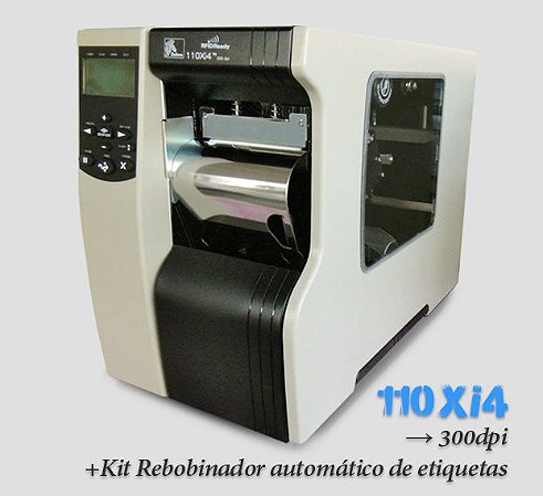 Impressora Industrial Zebra 110Xi4, 300dpi → com Rebobinador & Peel off