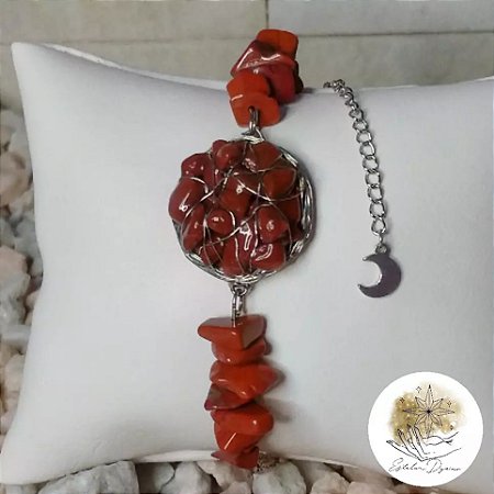 Pulseira pedra cascalho natural jasper vermelho PROMO