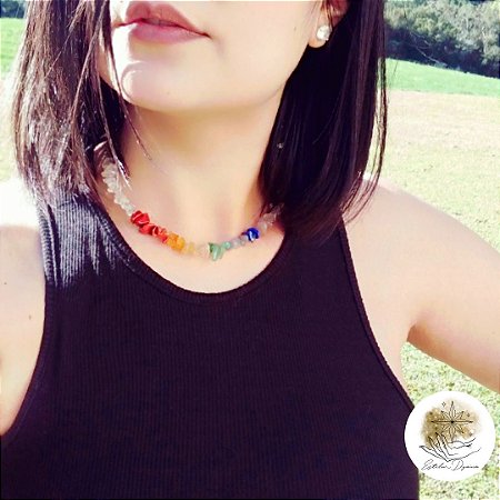 Choker 7 Chakras, cascalho de pedras naturais. PROMO