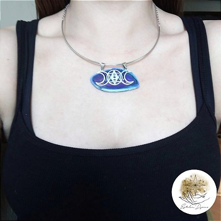 Colar/Choker chapa de ágata roxa natural triluna PROMO