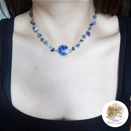 Choker de pedra natural Sodalita